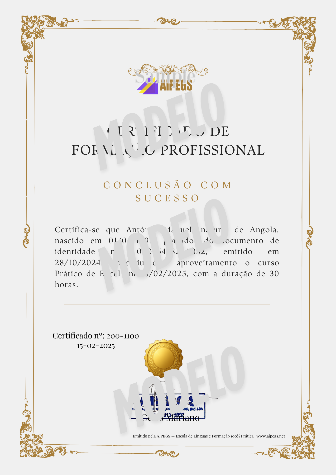 Exemplo de Certificado